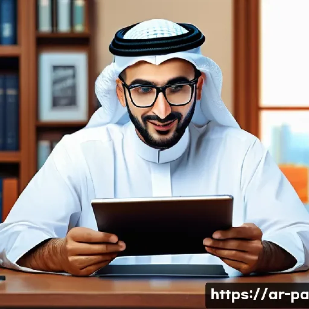 변리사 관련 법률 용어 정리 - A detailed illustration of an Arab inventor in a modern office setting, wearing traditional Gulf att...
